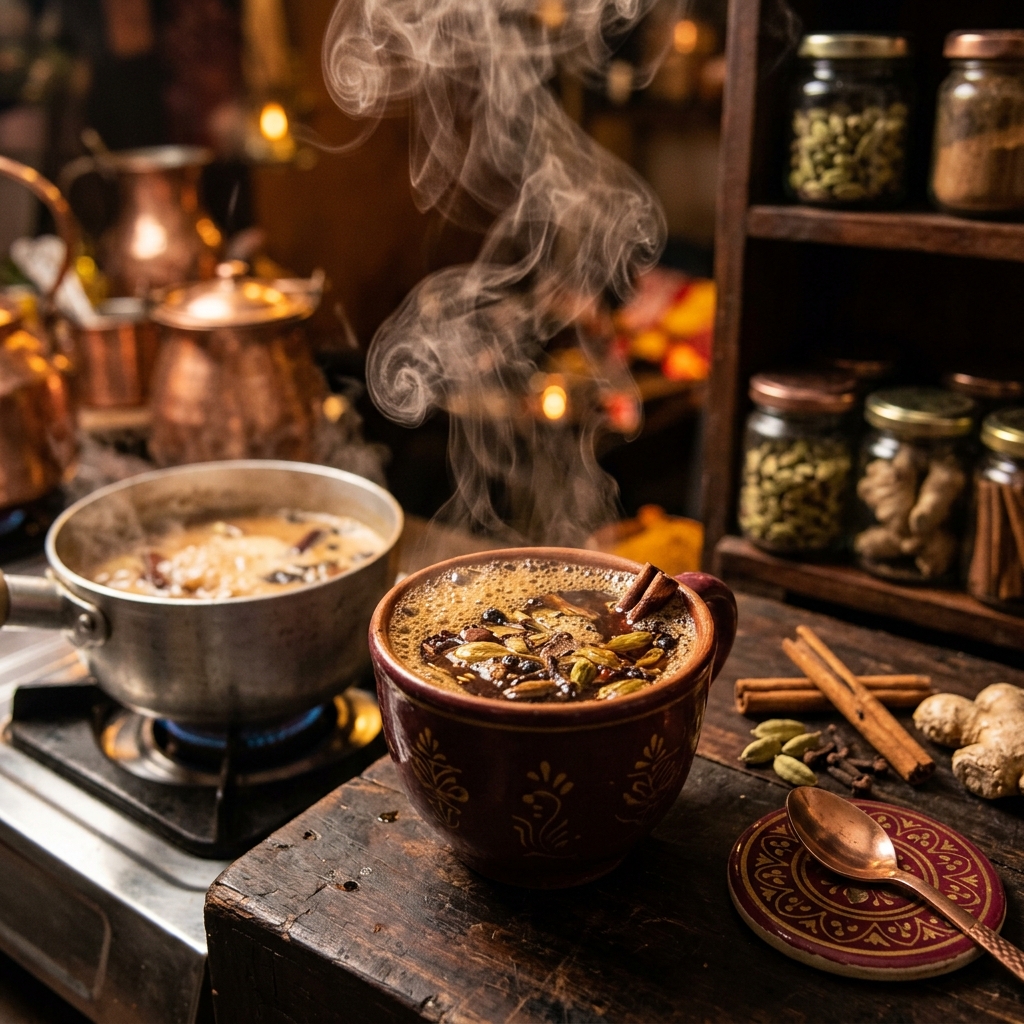 Kadak masala cha brewed with spices