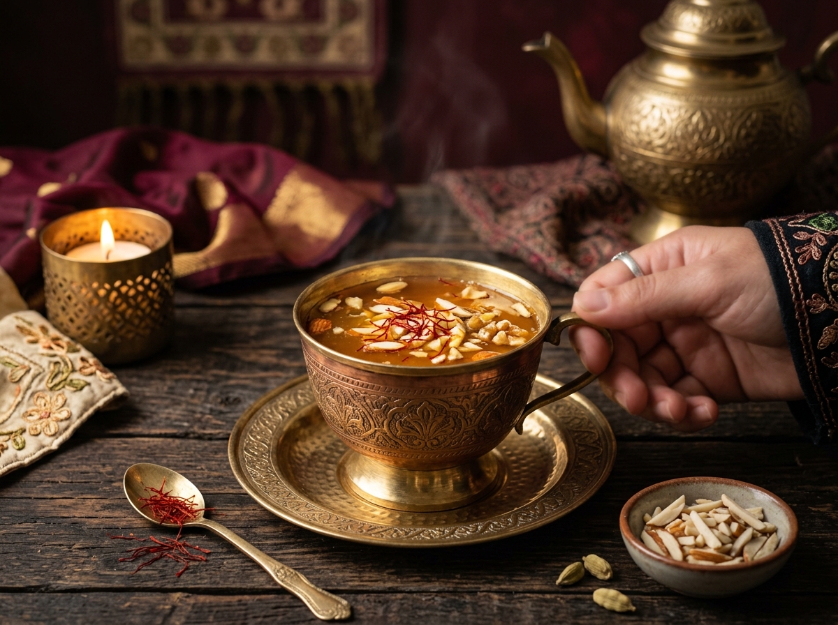 Cup of Kashmiri kahwa with tea bags