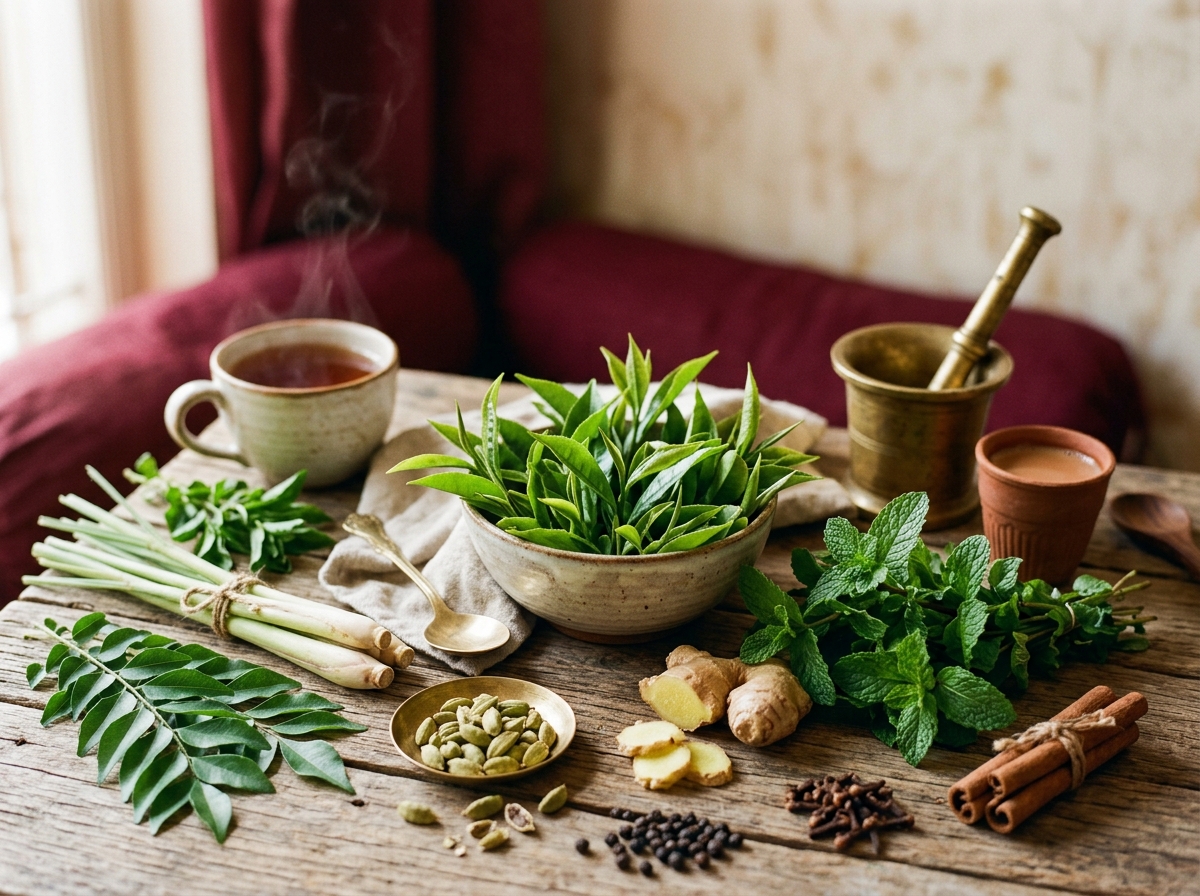 Tea leaves and herbs used to make Indian cha