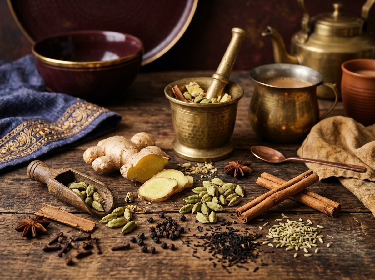 Ginger, cardamom and Indian spices for tea